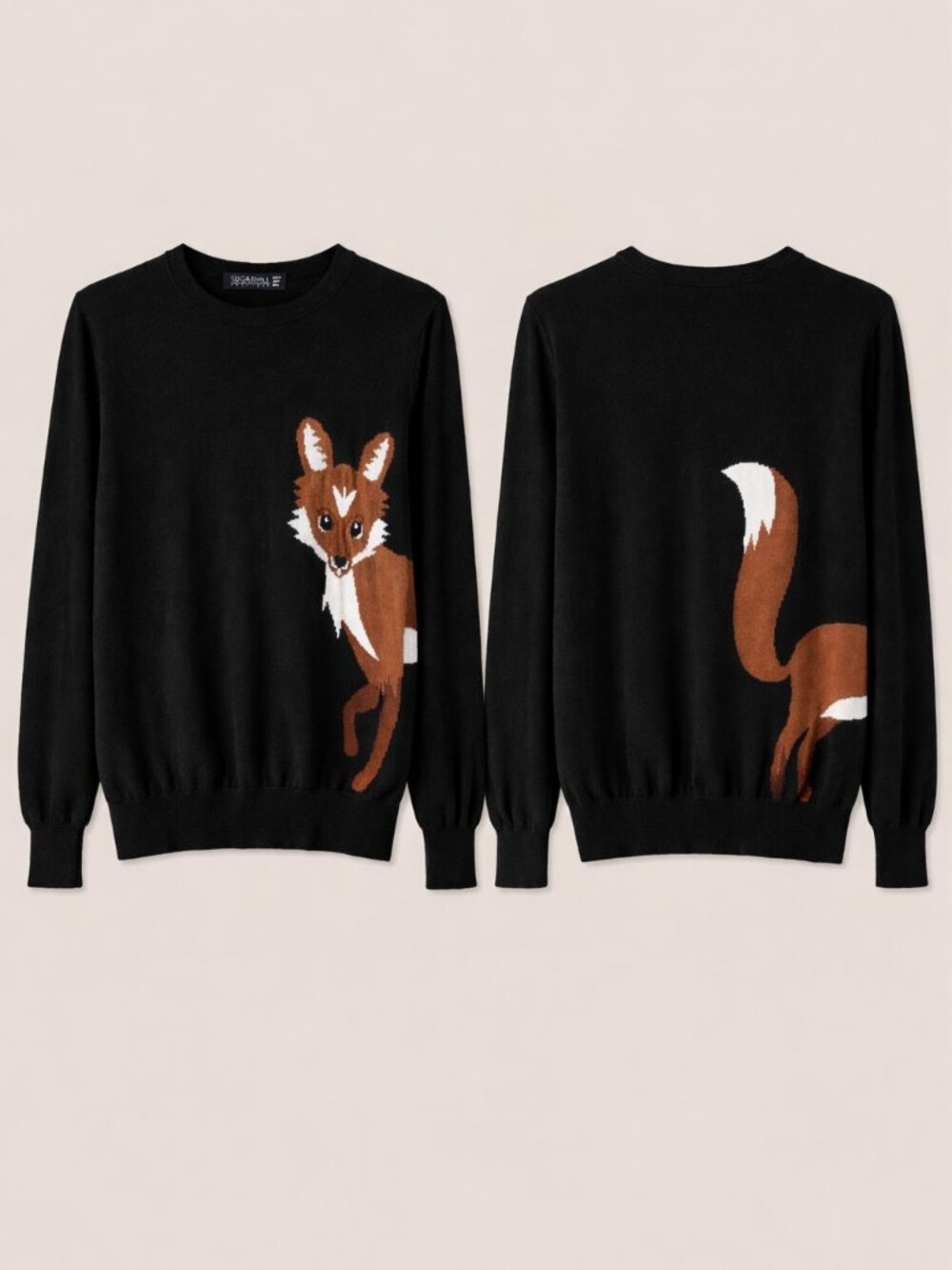 Sugarhill Boutique Fox Sweater Black Knit Size US 14 / L Cute Animal Graphic